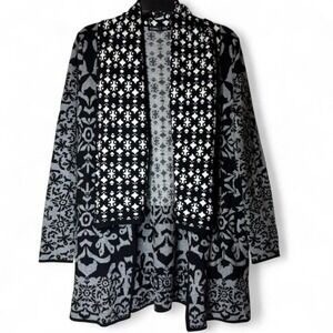 GYPSY‎ 05 Womens Cardigan Black Cashmere Blend Pattern Patchwork Boho Whimsigoth